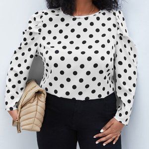 SHEIN Polka Dot Top, Black and White, Size 18